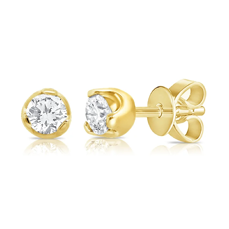 Silver Dangling Earrings-Classic Diamond Solitaire Stud Earrings in 14K Gold