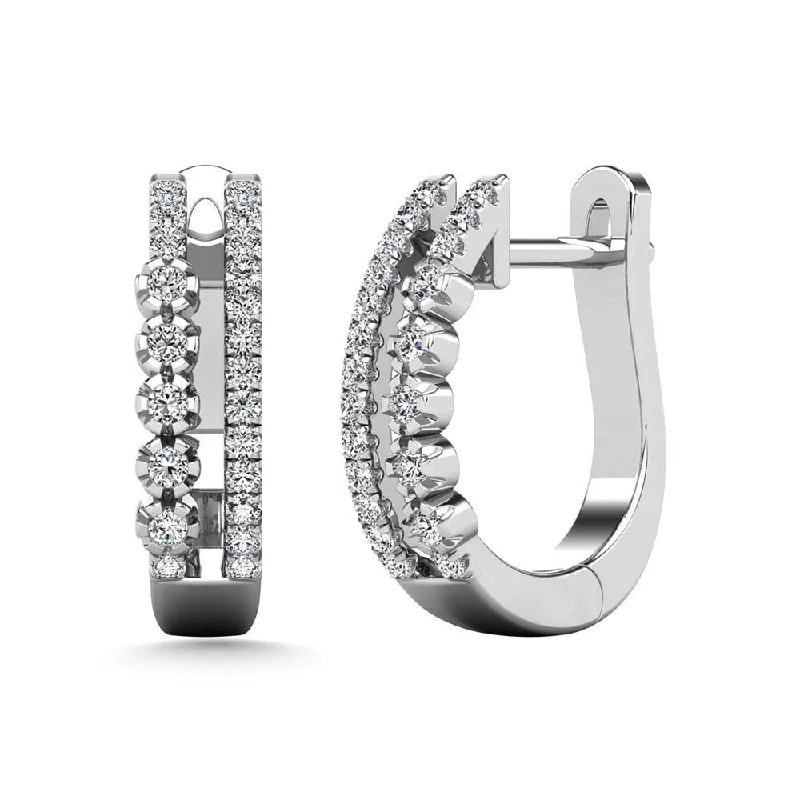 Artistic Silver Hoop Earrings-Diamond 1/4 Ct.Tw. Hoop Earrings in 14K White Gold