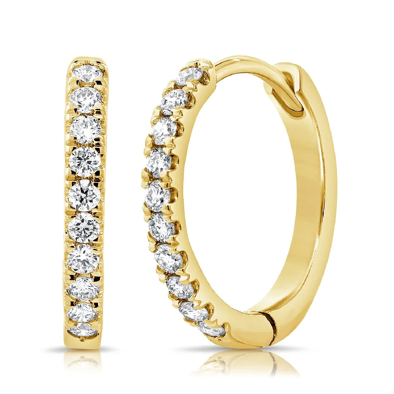 Unique Statement Earrings-14K Gold Huggies with Dazzling Diamonds