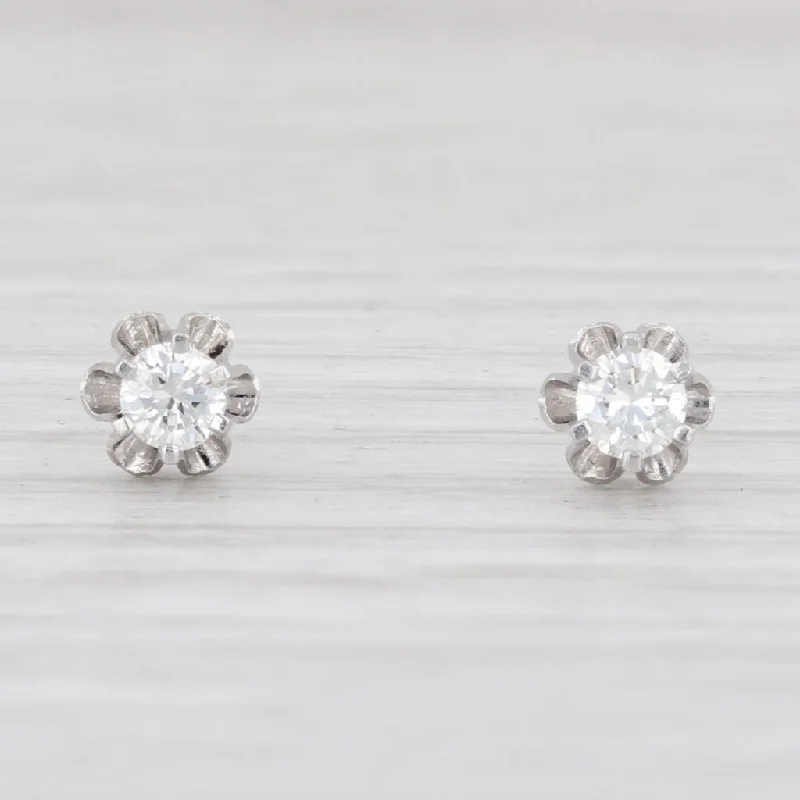 Simple Crystal Earrings-0.20ctw Diamond Stud Earrings 14k White Gold Round Solitaire Pierced Studs