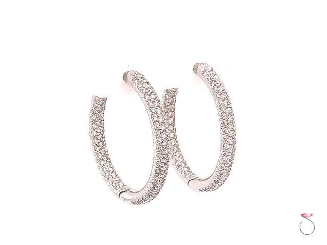 Unique Bridal Earrings-Designer Diamond Pave' 18K Hoop Earrings, 1.50 Carat