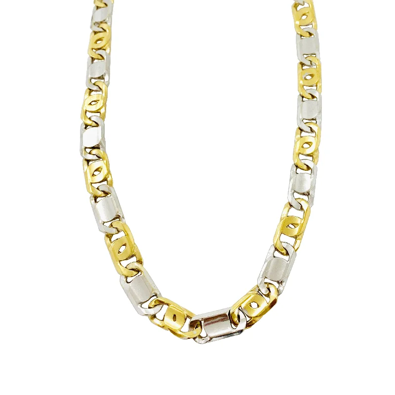 Gold and Silver Necklace for Fashionistas-Two-tone Tiger Eye Link Chain (14K).