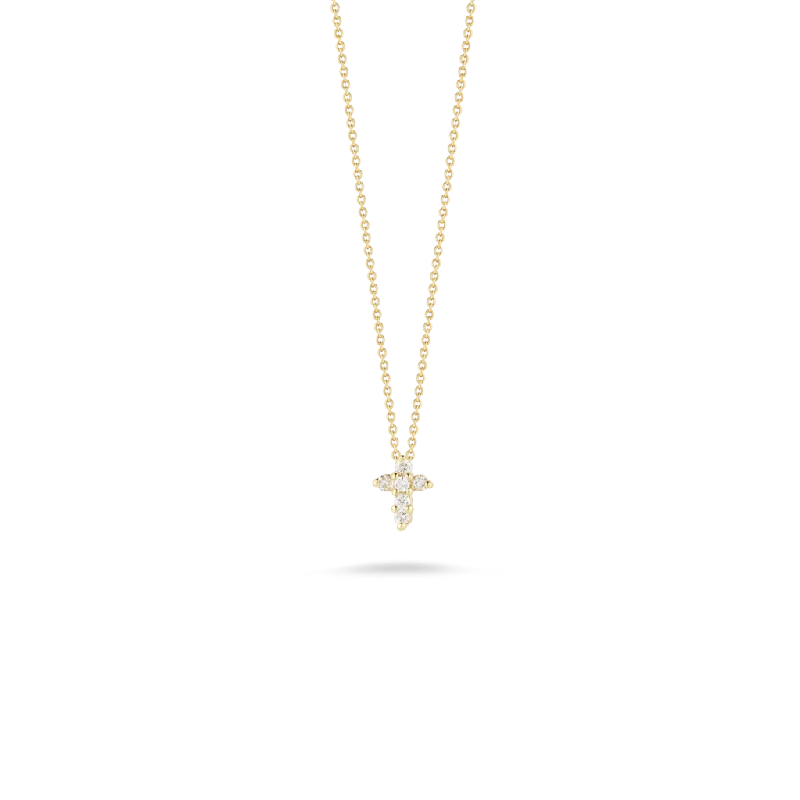 Trendy Pendant Necklace for Casual Look-18kt Yellow Gold Tiny Treasures Baby Diamond Cross Pendant