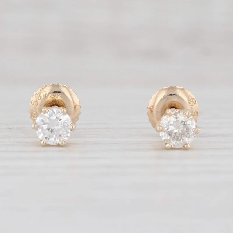 Geometric Silver Earrings-0.47ctw Diamond Stud Earrings 14k Yellow Gold Solitaire Round Pierced