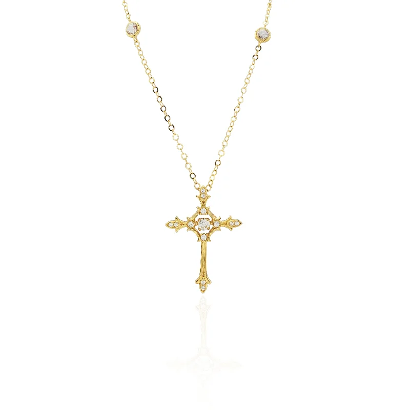 Simple Rose Gold Necklace with Pendant-Cross CZ Pendant Necklace (14K).