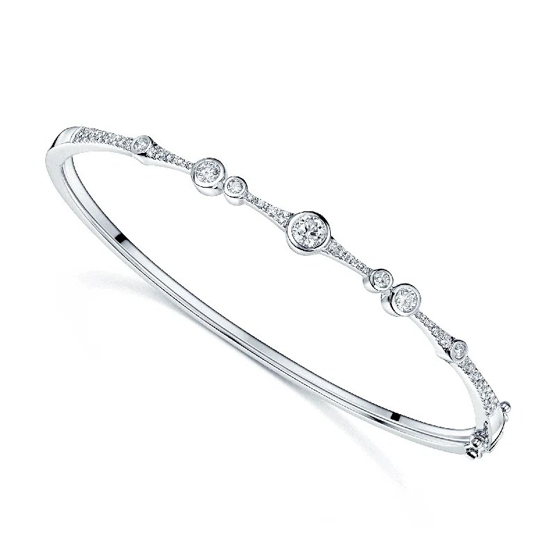 Fashionable Gemstone Bangles with Engraved Designs-18ct White Gold Round Brilliant Cut Icicle Diamond Bangle