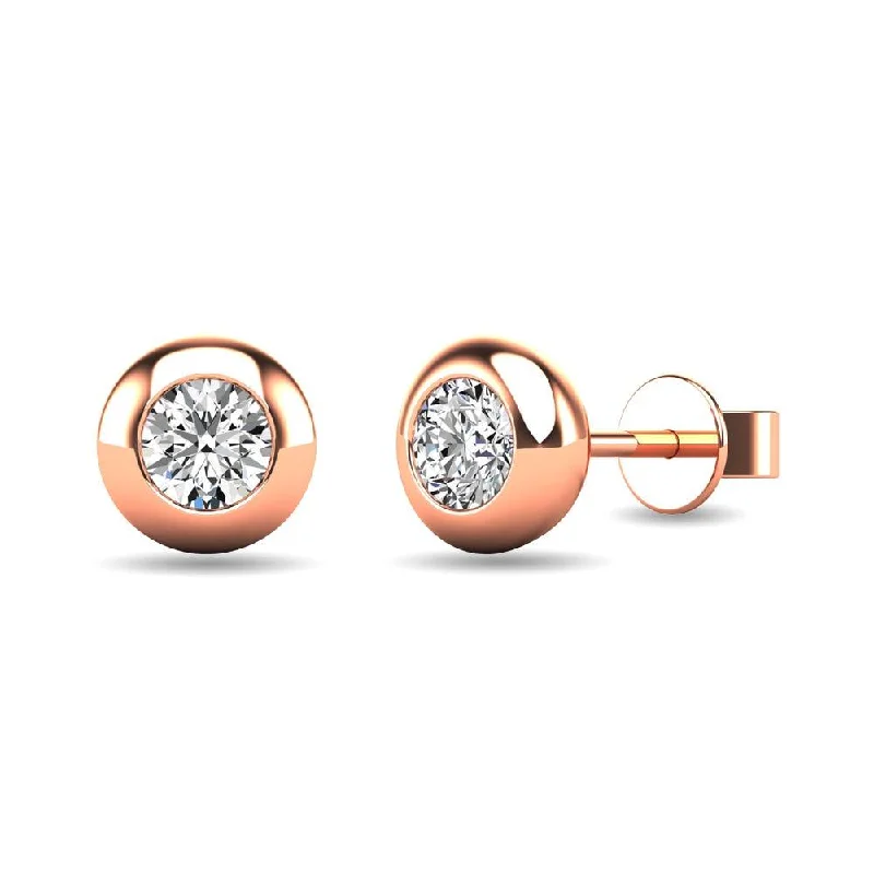 Stud Earrings with Opal Stones-Diamond 1/10 ct tw Bezel Set Earrings in 10K Rose Gold