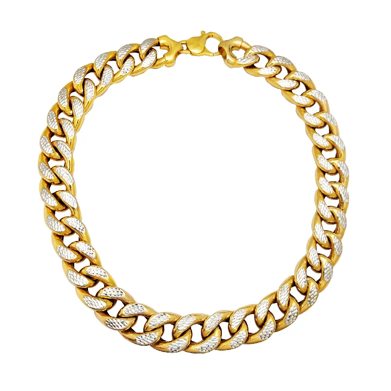 Simple Gold Chain Necklace for Men-Two-Tone Hollow Puffy Miami Cuban Chain (14K)