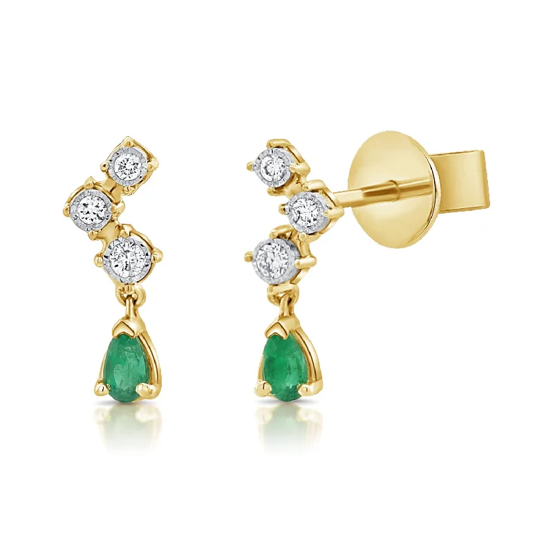 Elegant Sterling Silver Earrings-OKGs Collection Geometric Diamond & Emerald Studs