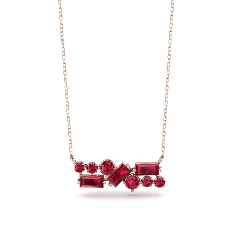 Trendy Chain Necklace with Multiple Pendants-Ruby Baguette Necklace Mix - Kinley No. 56