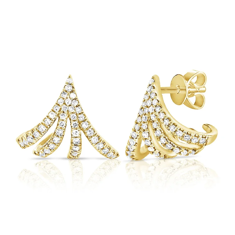 Funky Earrings for Parties-Elegant 14K Gold Cage Huggie Earrings with 0.22 Carat Diamonds