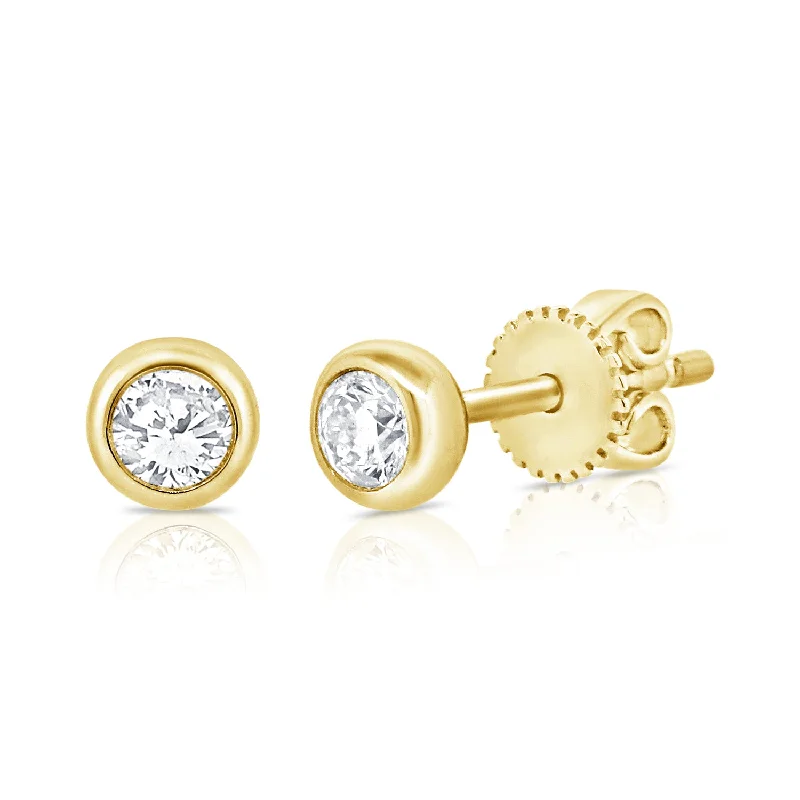 Glittery Earrings for Party-14K Gold Bezel-Set Diamond Stud Earrings