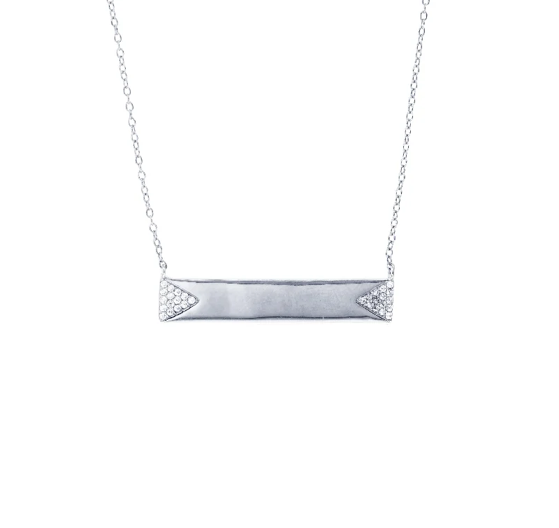 Simple Diamond Necklace for Special Occasions-High Polished Bar Necklace (Silver)