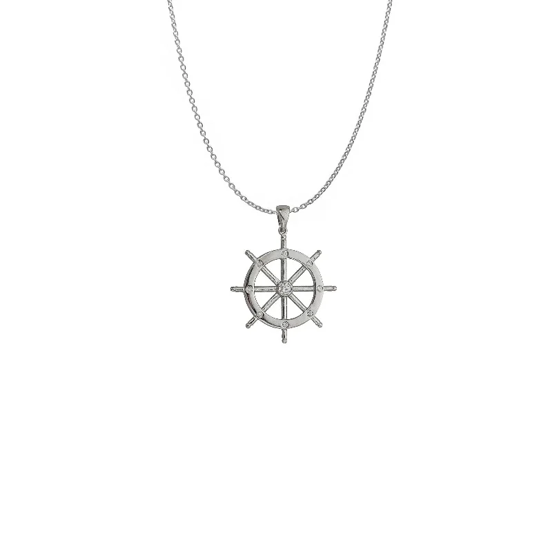 Classic Emerald Necklace for Weddings-Ship Wheel Necklace (Silver)