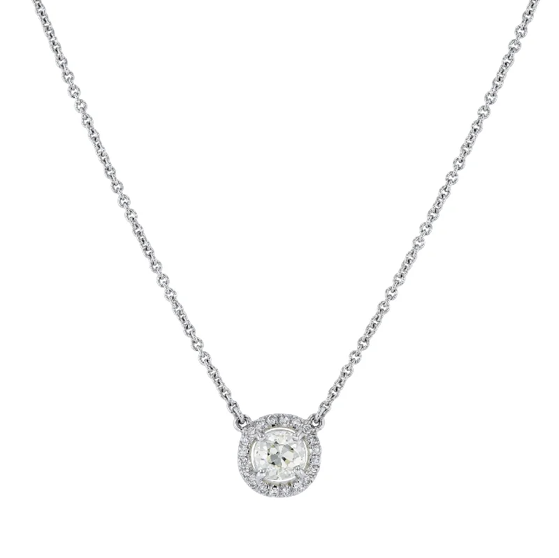 Fashionable Necklace with Charms for Teenagers-Old Mine Cut Round Diamond White Gold Pendant Necklace