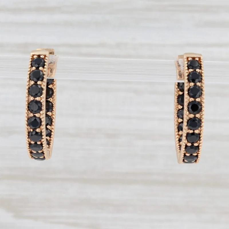 Colorful Boho Earrings-New Nina Nguyen Black Spinel Inside Out Hoop Earrings 18k Gold Hinged Snap Top