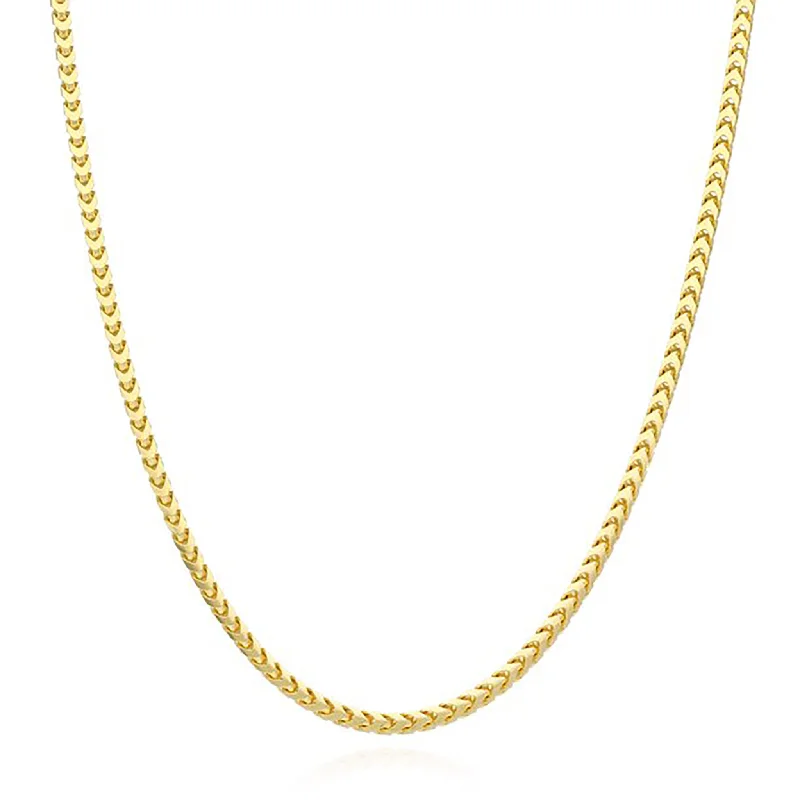 Elegant Bridal Necklace with Pearls-[Solid] Square Franco Chain (14K)