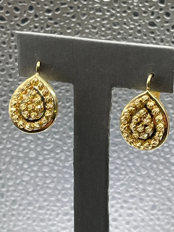 Stud Earrings with Colored Gemstones-Ladies 14 Karat Solid Yellow Gold Di-Cut Earrings