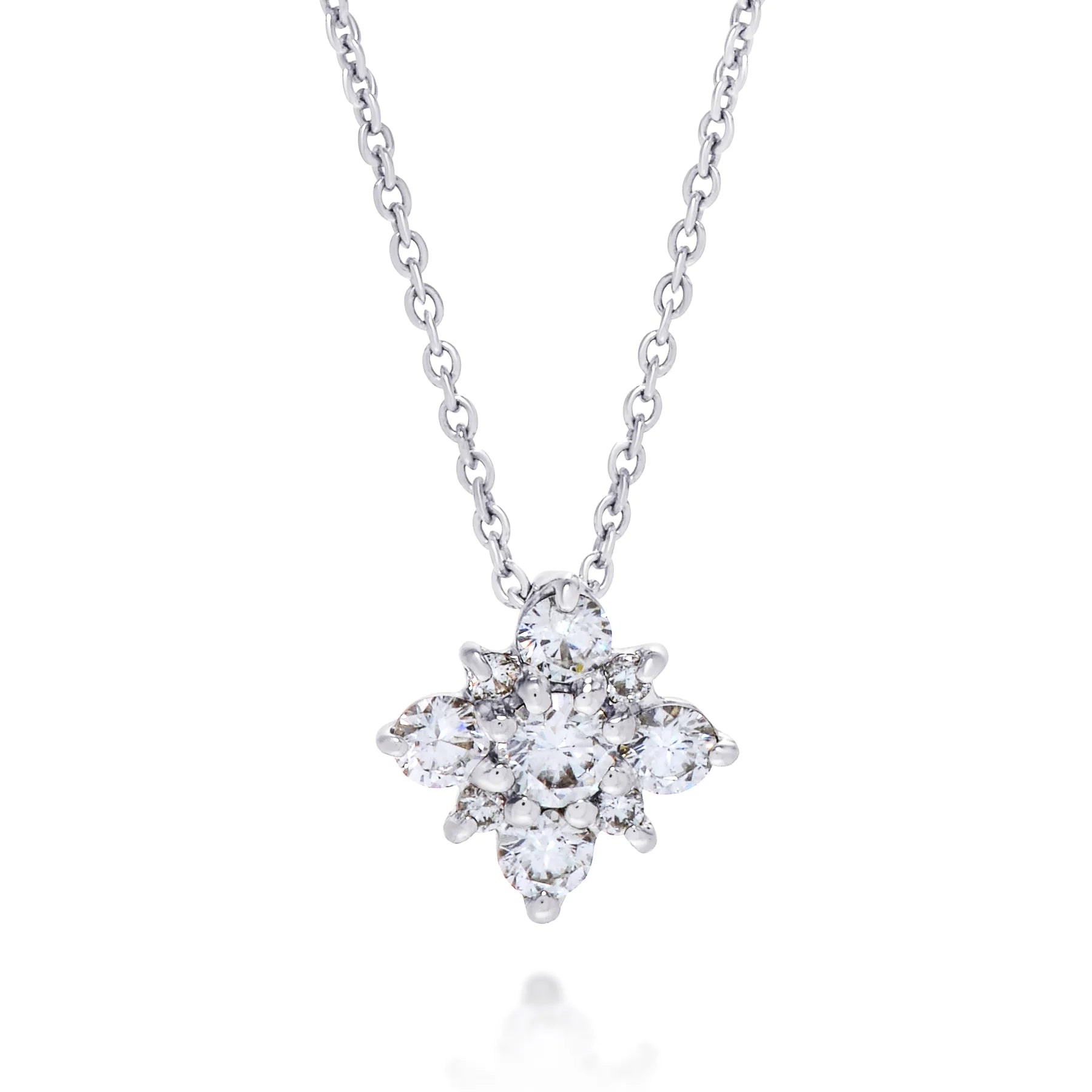 Long Crystal Necklace with Multicolor Gems-18kt. White Gold Diamond Star Pendant Necklace