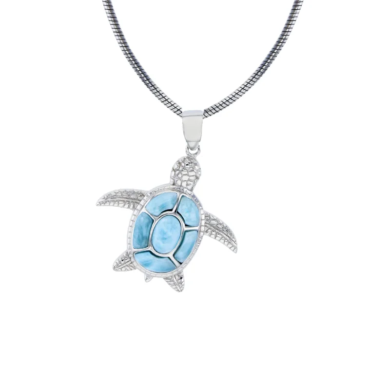 Simple Diamond Necklace for Bridesmaids-Larimar Turtle Snake Necklace (Silver)