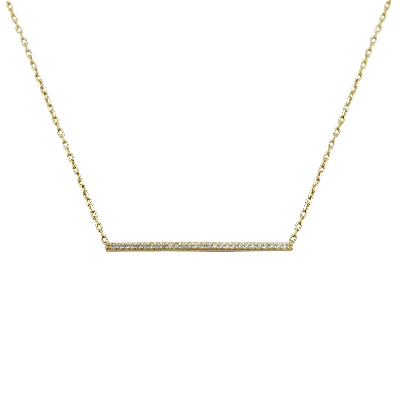 Luxury Rose Gold Necklace for Special Events-Ornate Pavé Stone Bar Necklace (14K)