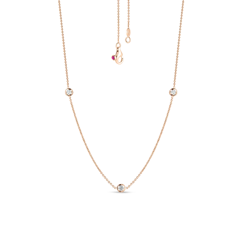 Luxury Pearl Necklace for Bridesmaid Gifts-18K Rose Gold Diamonds by the Inch 3 Station Necklace