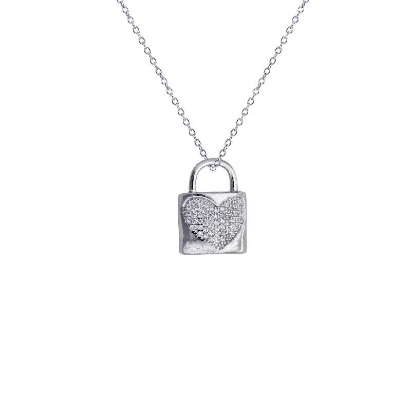 Personalized Heart-Shaped Crystal Necklace-Iced-Out Locker Necklace (Silver)