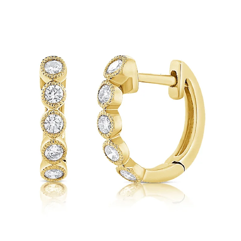 Sparkling Gemstone Hoop Earrings-Timeless Diamond Huggie Earrings in 14K Gold