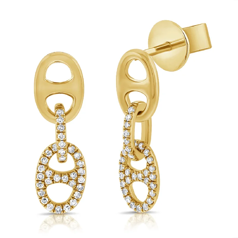 Bohemian Style Earrings-14K Gold Drop Earrings with Diamonds