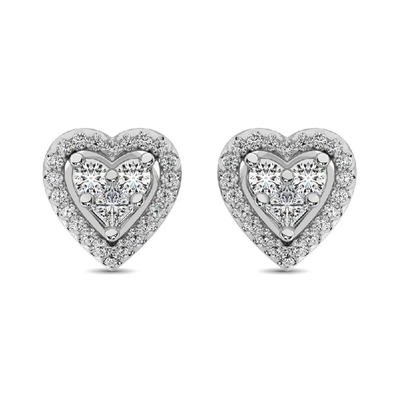 Luxury Earrings for Bridesmaids-10K White Gold 1/3 Ct.Tw. Diamond Heart Stud Earrings