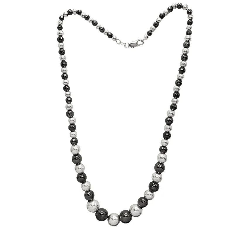 Elegant Blue Sapphire Necklace for Brides-Graduated Beads Necklace (Silver)