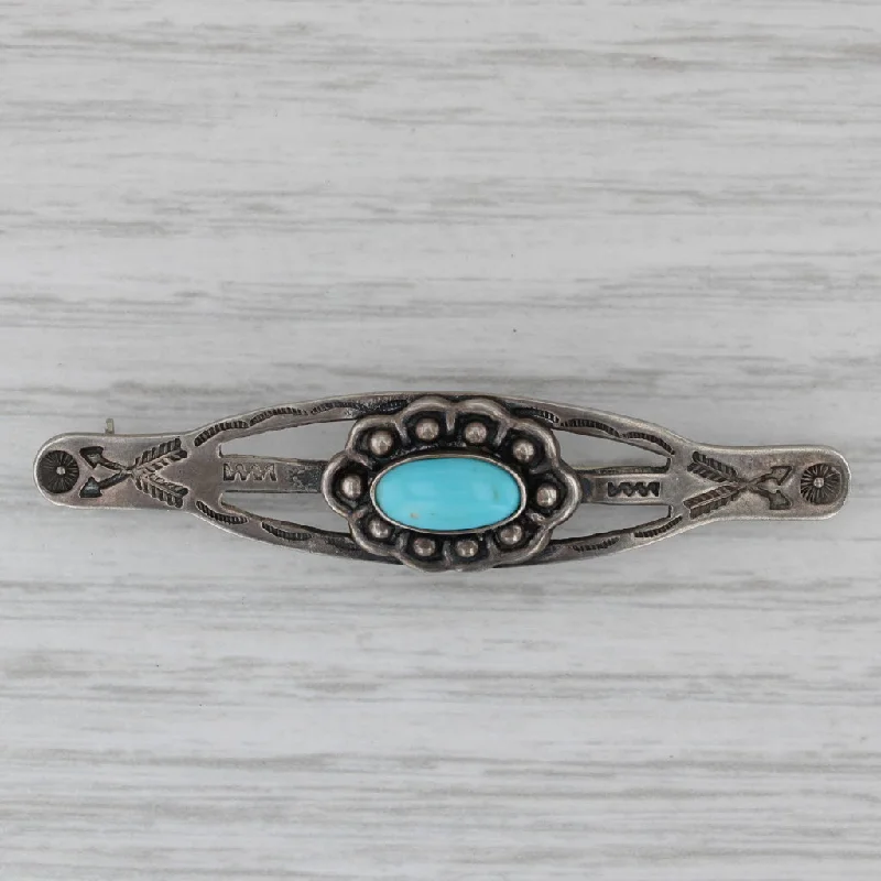 Brooch With Velvet-Native American Howlite Bar Brooch Stamped Sterling Silver Vintage Pin