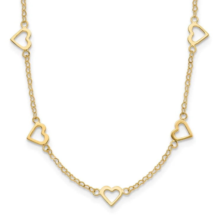 Fashionable Chunky Gold Necklace-14k Polished Open Hearts on Heart Link 16in Necklace