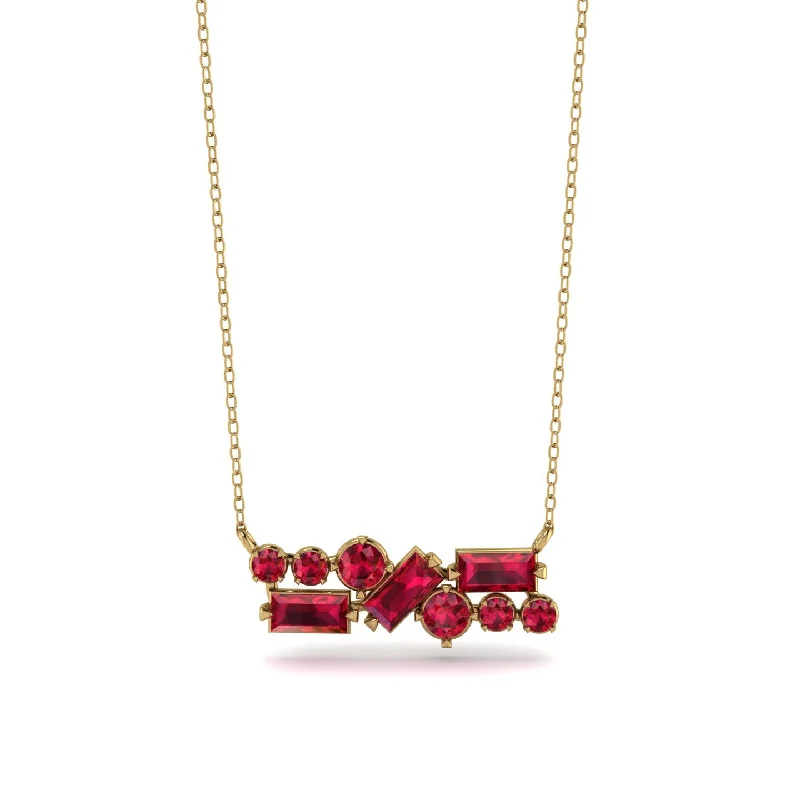 Personalized Bar Necklace for Gifts-Ruby Baguette Necklace Mix - Kinley No. 55