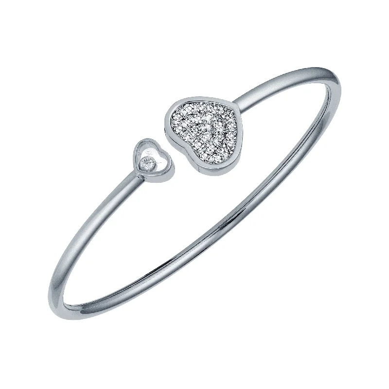 Elegant Silver Bangles for Evening Wear-18ct White Gold Happy Hearts Diamond Pave Bangle