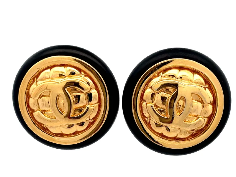 Boho Chic Earrings for Women-CHANEL 80s Giant Round CC Quilted Button Earrings