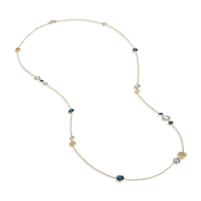 Silver Necklace with Birthstone Pendant-18kt Yellow Gold Mixed Topaz Jaipur Color Collection Long Necklace