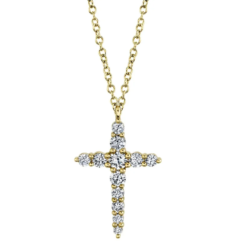 Luxury Rose Gold Necklace for Special Events-Yellow Gold Pave Diamond Cross Necklace