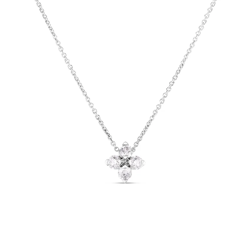 Long Pendant Necklace with Silver Chain-18kt. White Gold Love in Verona Small Diamond Flower Pendant Necklace