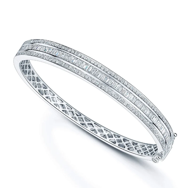 Elegant Diamond Bangle Set for Weddings-18ct White Gold Diamond Set Baguette & Round Brilliant Bangle