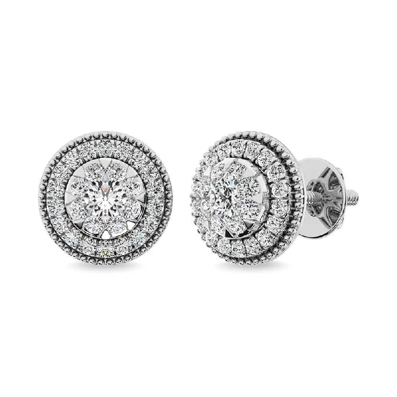 Vintage Crystal Drop Earrings-Diamond 5/8 Ct.Tw. Cluster Earrings in 14K White Gold