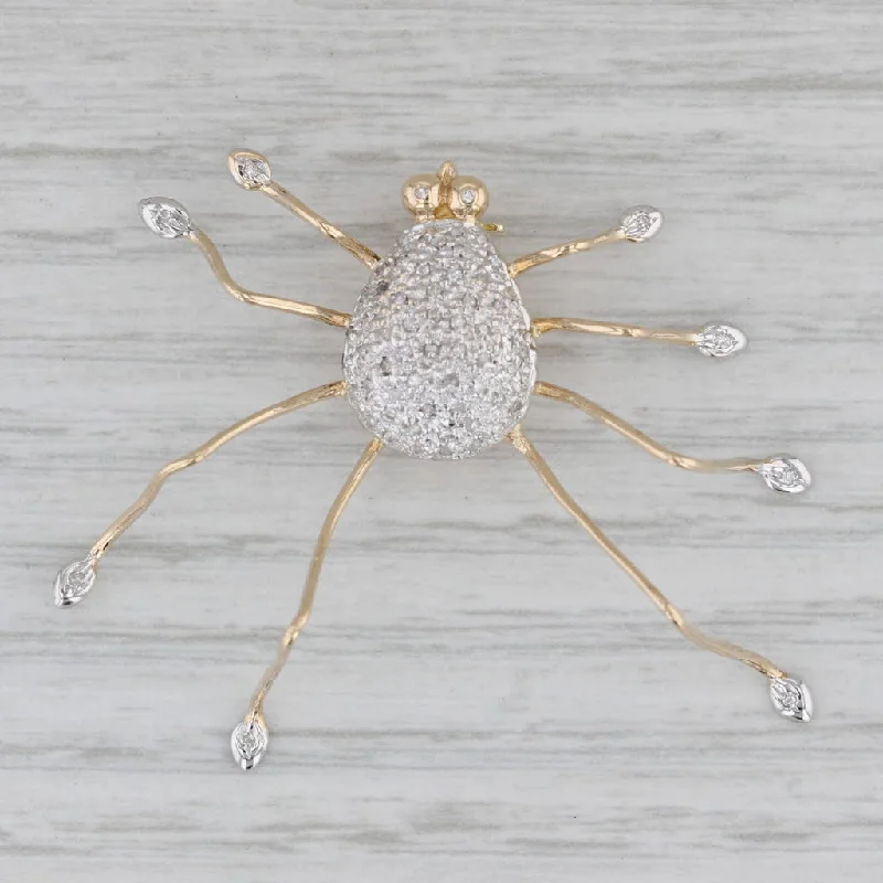 Brooch With Antique Style-0.15ctw Diamond Large Spider Brooch 14k Yellow White Gold Bug Jewelry