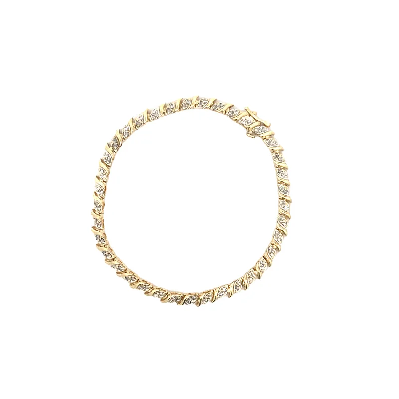 Trendy Gold Bracelet with Turquoise Stones-Estaet Diamond Fancy Link Bracelet in Yellow Gold