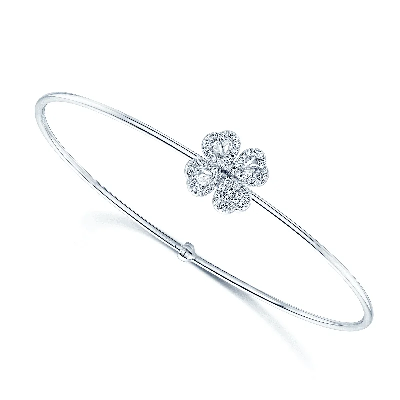 Trendy Stackable Bangles with Vintage Style-18ct White Gold Pear & Brilliant Cut Diamond Clover Bangle