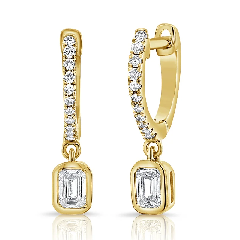 Gold-Plated Hoop Earrings-14K BEZEL & CHANNEL SET HUGGIE W/ CHARM