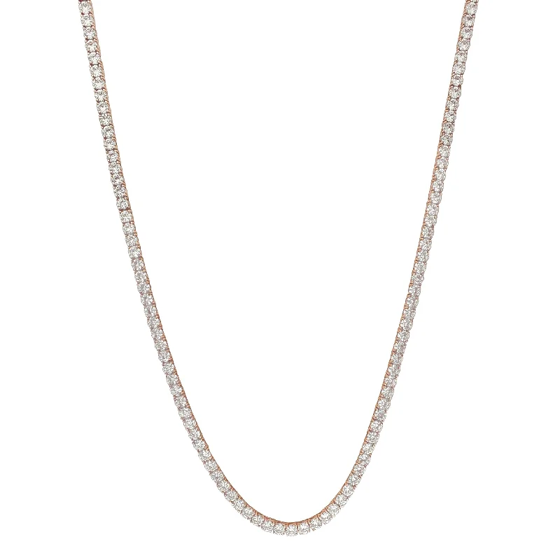 Bold Statement Necklace for Fashionistas-Round-Stone Rose Tennis Chain (Silver)