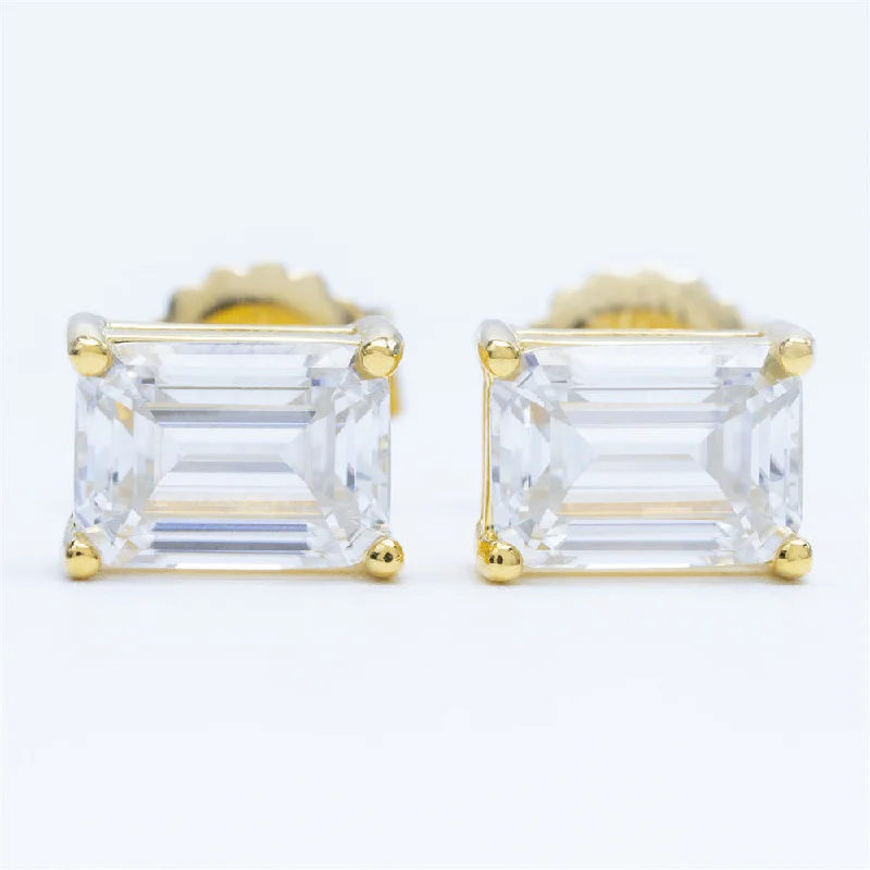 Extra Large Drop Earrings-Emerald Cut Moissanite Diamond Sterling Silver Earrings in Yellow/White/Rose Gold