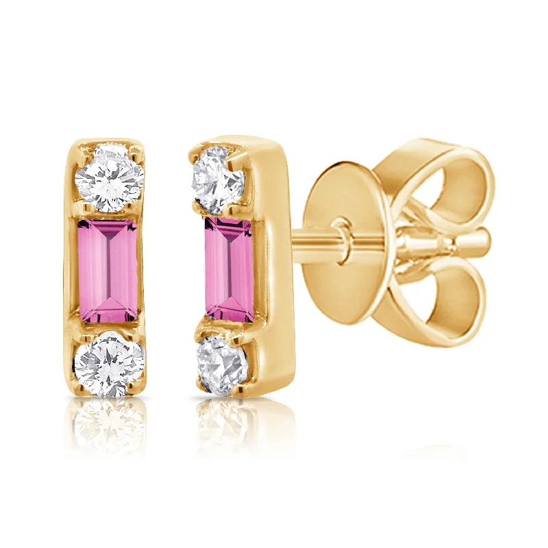 Antique Gold Earrings-14K Pink Sapphire & Diamond Stud