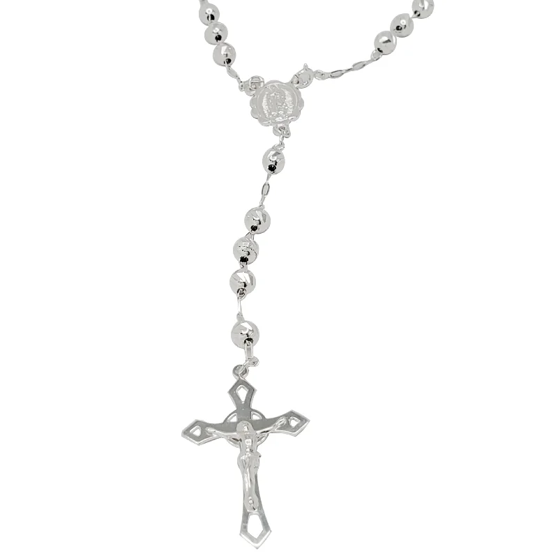 Layered Necklace with Pearls for Weddings-Virgin Mary Rosary Chain  (Silver)