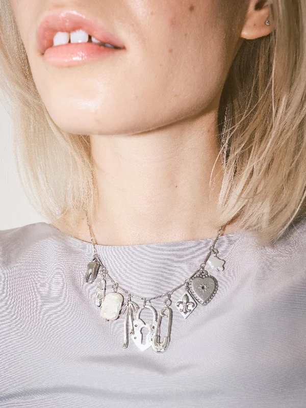 Elegant Choker Necklace with Diamond Accents-Floating Away Necklace - Silver